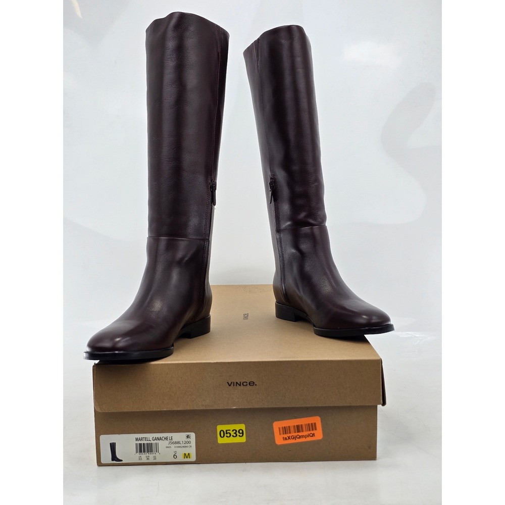 Vince Martell Tall Boots Womens 6 Ganache Leather Knee High Flat - New